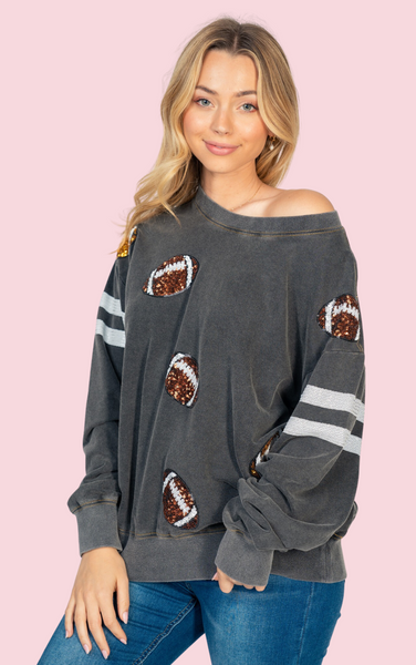 Football Sequin Pullover - Charcoal