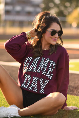 Maroon Checkered Game Day Sweatshirt