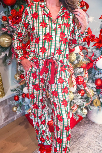 Plaid Poinsettia Ruffle Pajama Set *preorder