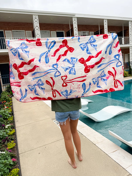 USA Flag & Bows - Quick Dry Towel