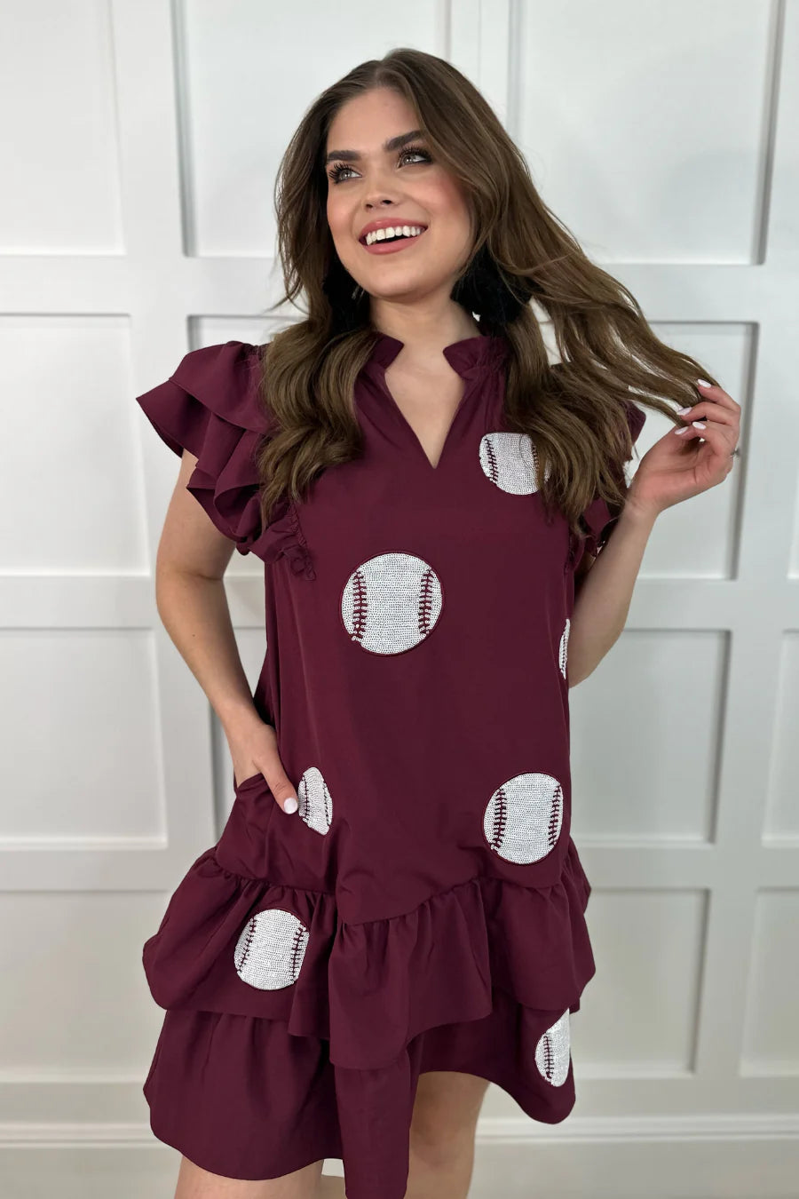 Maroon Baseball Dress – The Eclectic Peach Boutique