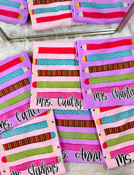 Stacked Pencil Teacher Custom TEACH11 Graphic DTF Top