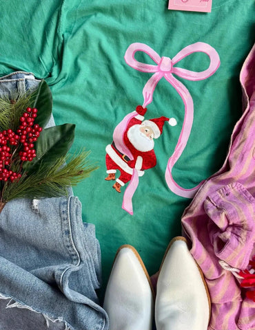 Bow Hanging Santa Tee