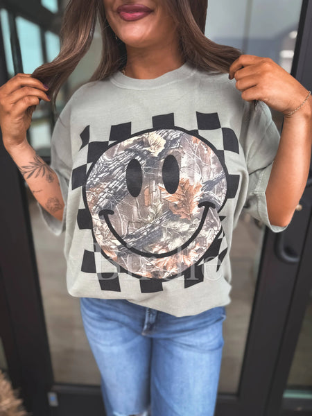 Camo Smiley on Sandstone Tee