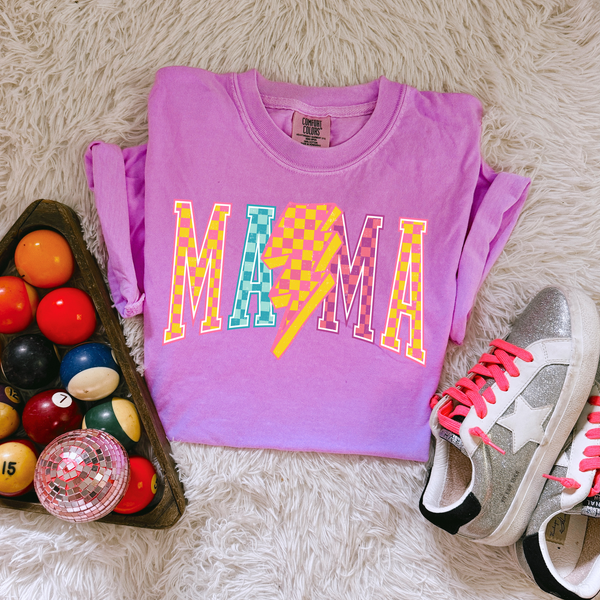 MAMA Checkered Lightning Bright Graphic Graphic Tee