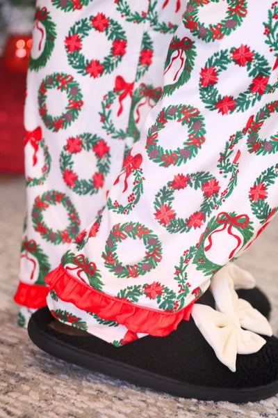 Ribbon Wreath Ruffle Pajama Set *preorder