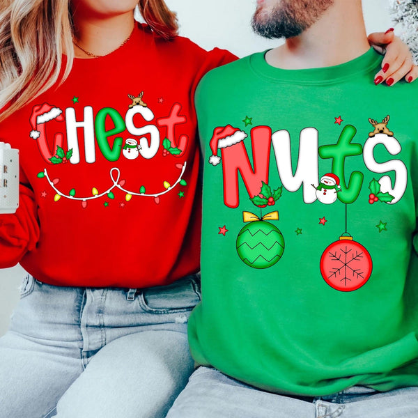 Chest / Nuts Couples Christmas Tees or Sweatshirts