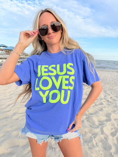 Jesus Loves You Neon Puff Tee