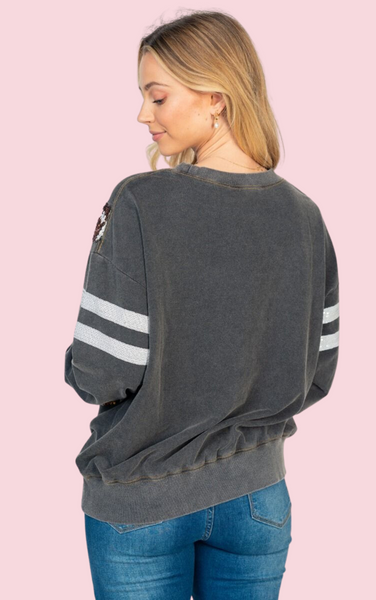 Football Sequin Pullover - Charcoal {Preorder}