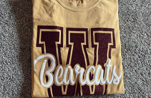 Varsity Glitter Letter Cursive Puff Graphic Apparel