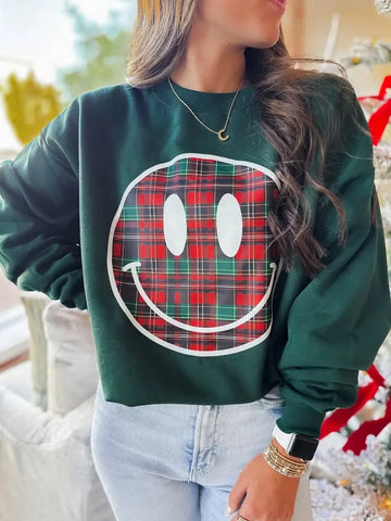 Plaid Happy Face Holiday Sweatshirt