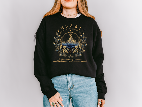 Velaris City of Starlight black Gildan crewneck front DTF design