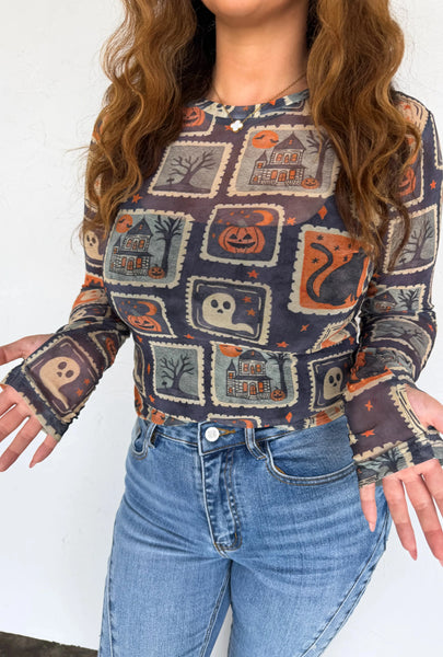 Vintage Halloween Mesh Top