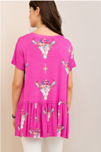 Candy Pink Bull Skull Top